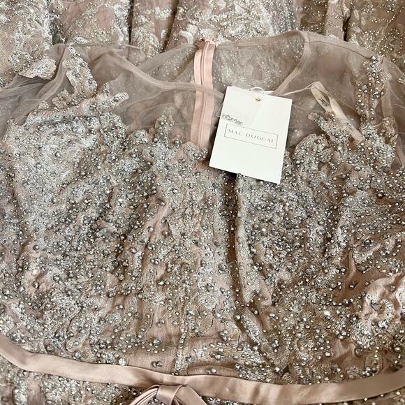 MAC DUGGAL 20337 Embellished Bow Belt Illusion Long Sleeve A Line Dress 16 NEW - Picture 5 of 10